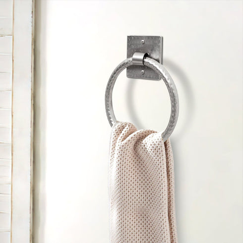 Hand Hammered Metal 7 inch Round Bath Towel Holder Ring